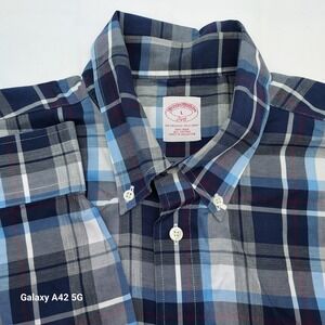 Brooks Brothers Mens 346 Plaid Non Iron Cotton Button Down Shirt Size L
